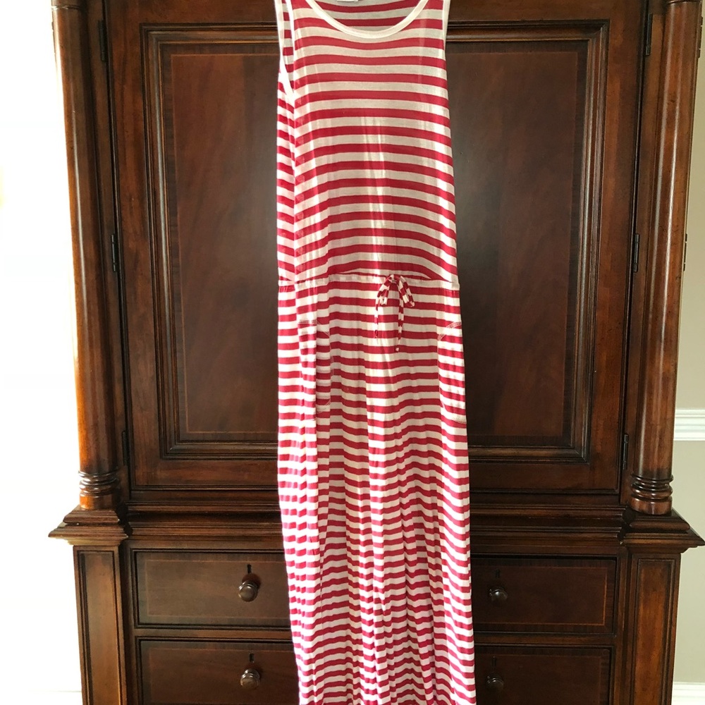 T Los Angeles Maxi Striped Dress in red and white